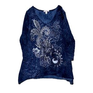 Y2K Navy Blue Paisley Women's Top